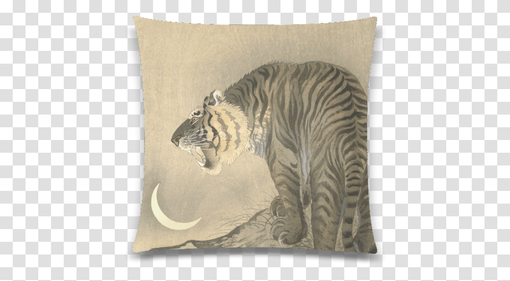 Roaring Tiger Japanese Woodcut By Ohara Koson Custom Ohara Koson Tiger, Pillow, Cushion, Wildlife, Mammal Transparent Png