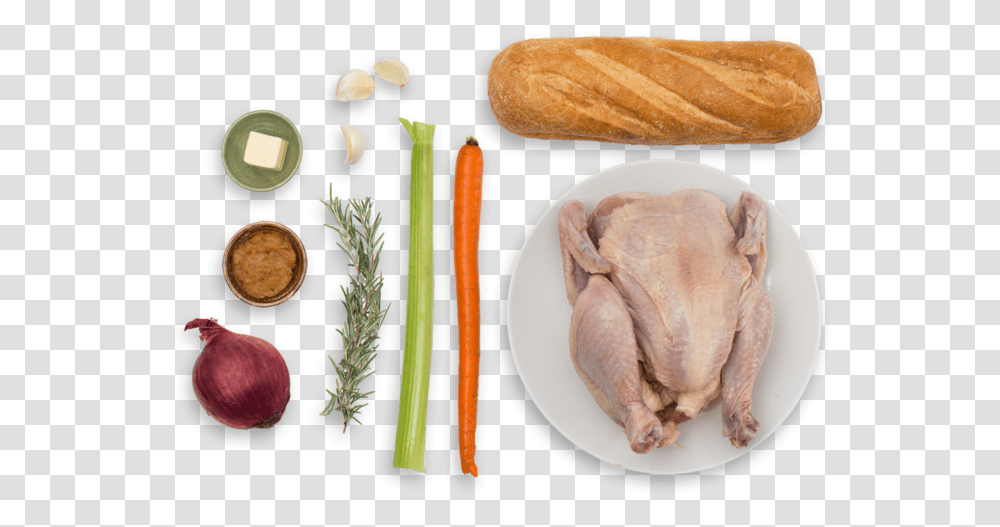 Roasted Cornish Game Hen With Rosemary Baguette Stuffing Red Onion, Bread, Food, Pineapple, Fruit Transparent Png