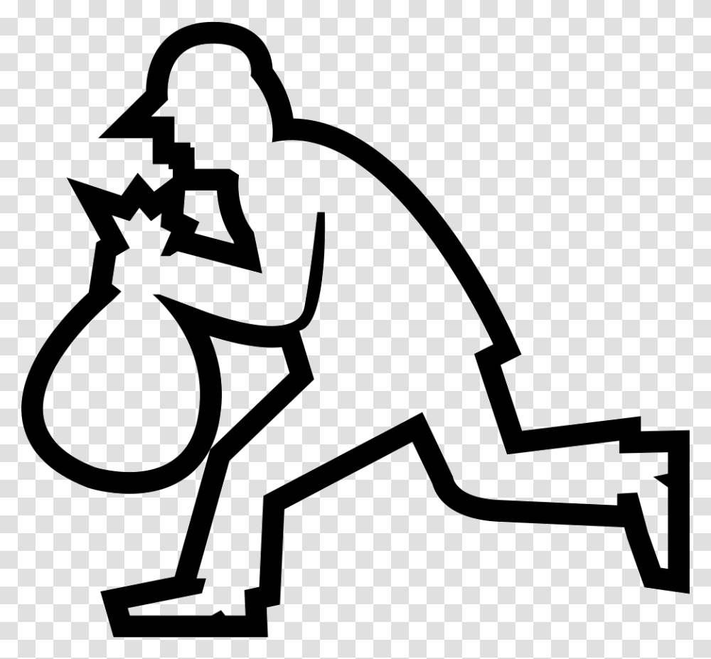 Robber Running Silhouette With A Bag Outline Of A Robber, Lawn Mower, Dynamite, Stencil Transparent Png