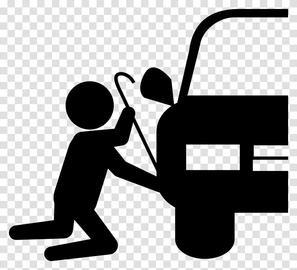 Robber Silhouette Trying To Steal Car Part Car Robbery Icon, Person, Stencil, People, Photography Transparent Png