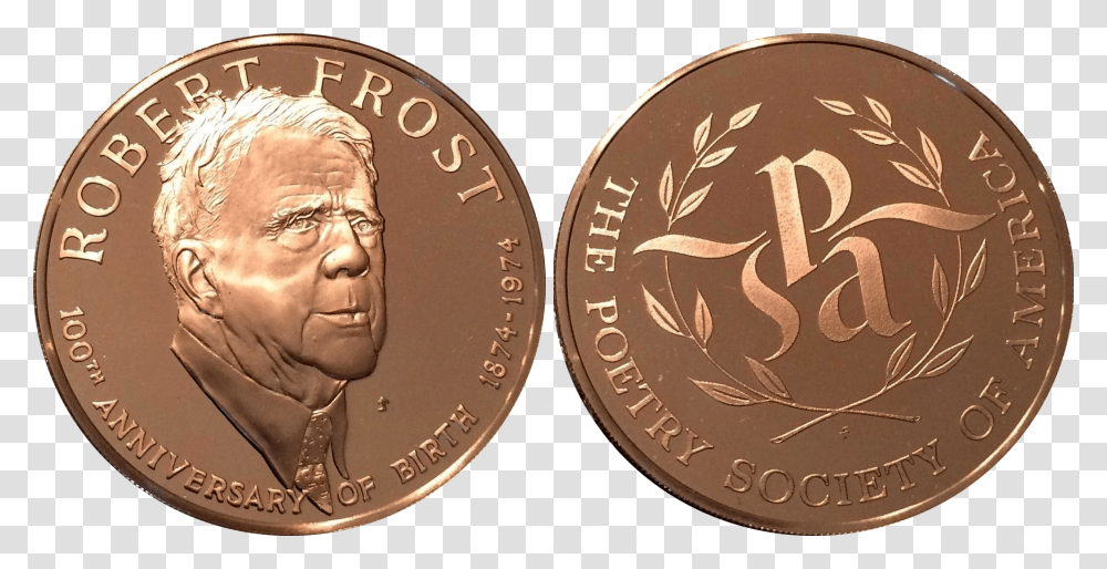 Robert Frost Medal Cash, Coin, Money, Person, Human Transparent Png
