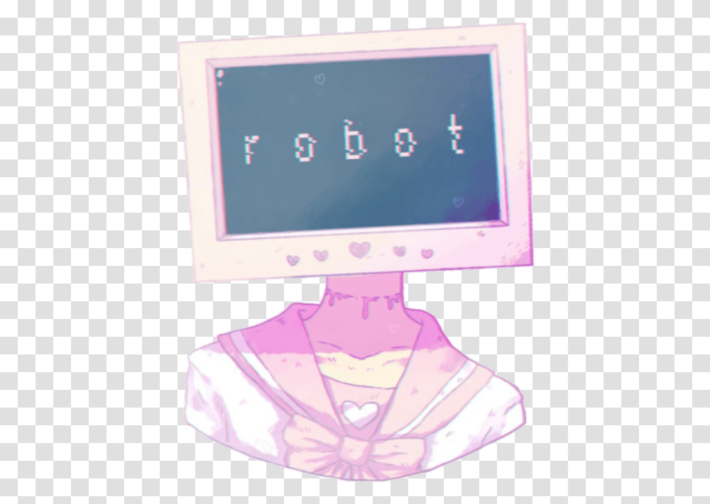 Robot Anime And Pastel Image Aesthetic Tv Head Drawing, Pillow, Cushion, Monitor Transparent Png