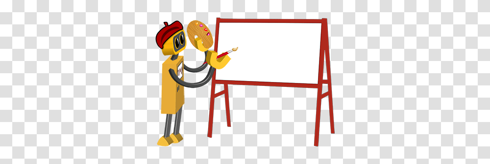 Robot Artist Bot And White Easel Tim, Screen, Electronics, Indoors, Room Transparent Png