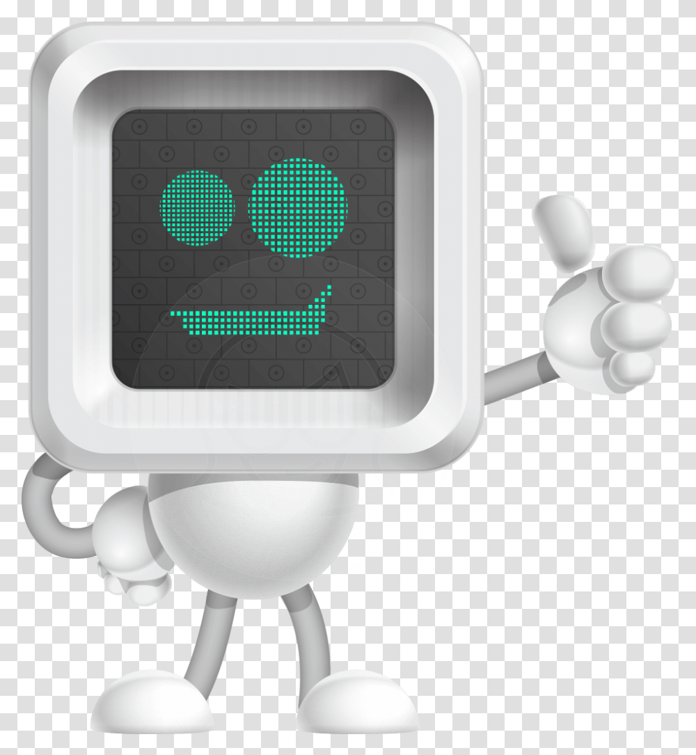 Robot Cartoon Vector Character Robot With Screen Face, Digital Watch, Wristwatch, Lamp Transparent Png