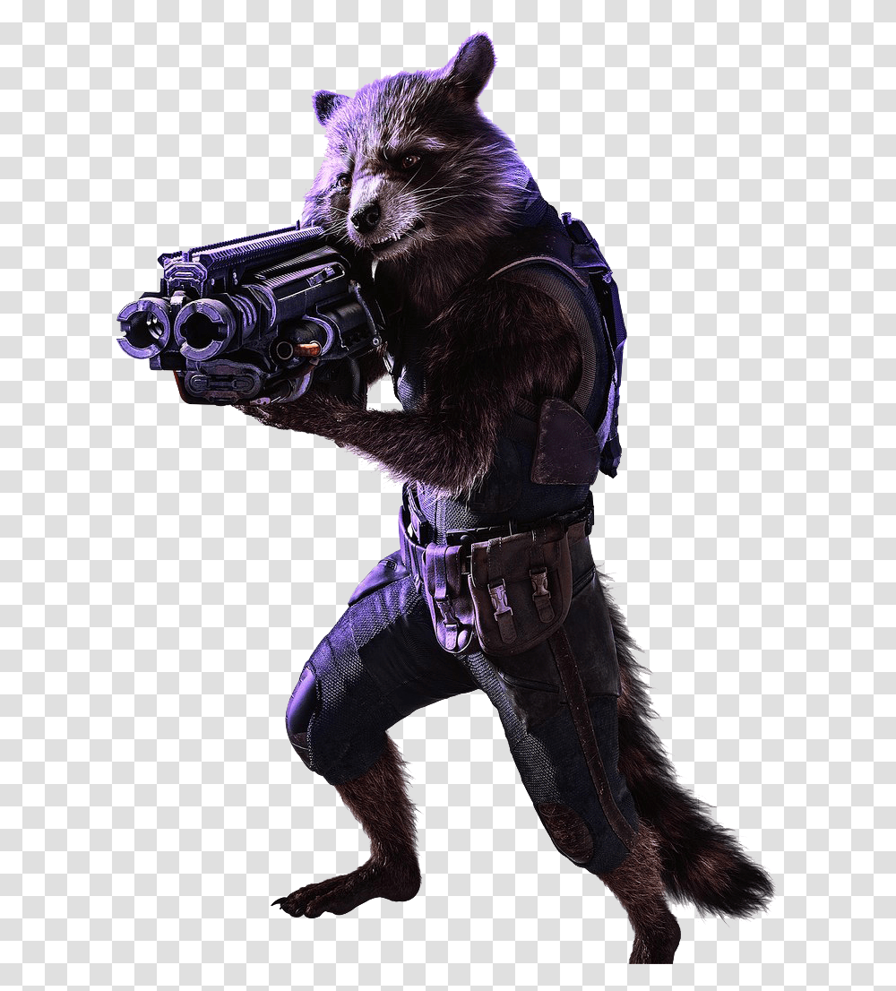 Rocket Raccoon Photo Endgame Rocket Raccoon, Gun, Weapon, Person, Mammal Transparent Png