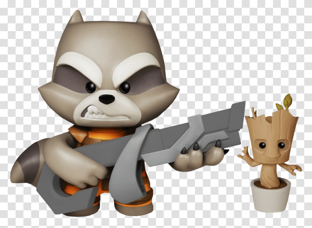 Rocket Raccoon With Potted Groot Super Deluxe Figure, Toy, Figurine, Hand, Doll Transparent Png