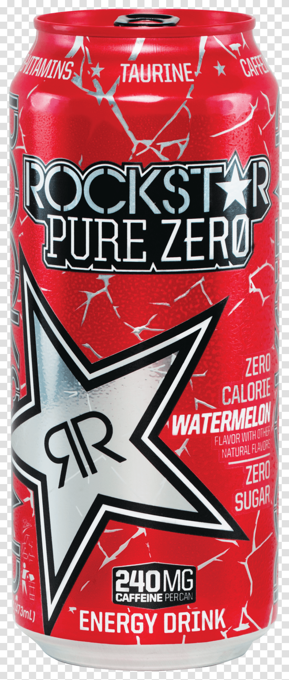 Rockstar Zero Sugar Watermelon, Soda, Beverage, Tin, Bottle Transparent Png