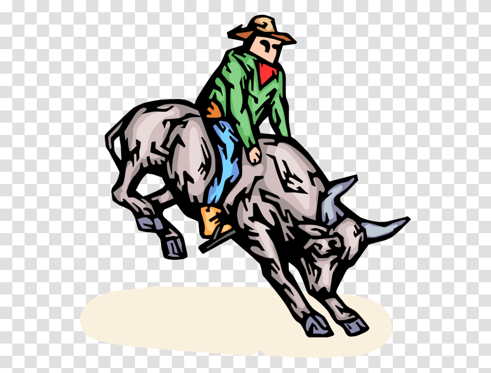 Rodeo Cowboy Rides Bronco Bull, Person, Outdoors, Ninja, Mammal Transparent Png