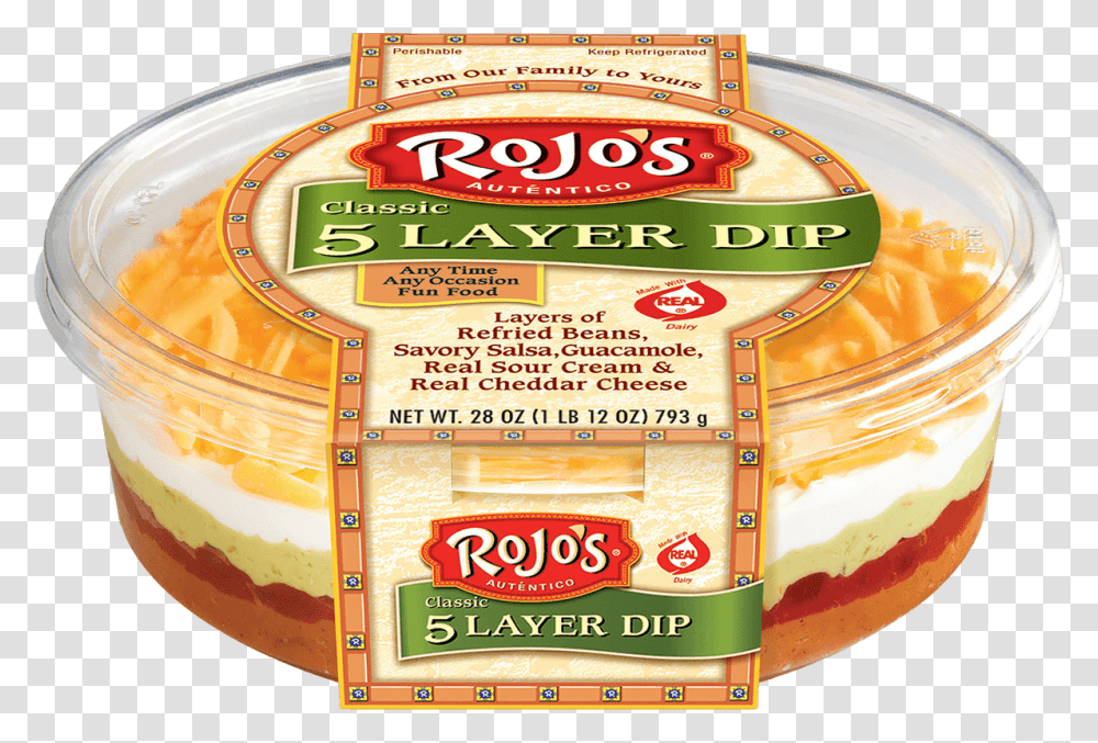 Rojo S Layer Dip Rojos 5 Layer Dip, Label, Food, Sliced Transparent Png