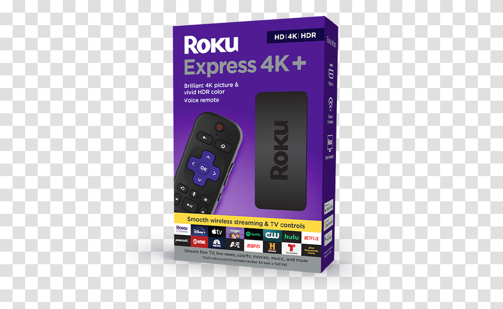 Roku Express 4k Hdr Streaming Made Easy United Youtube No Cast Icon, Electronics, Mobile Phone, Cell Phone, Remote Control Transparent Png