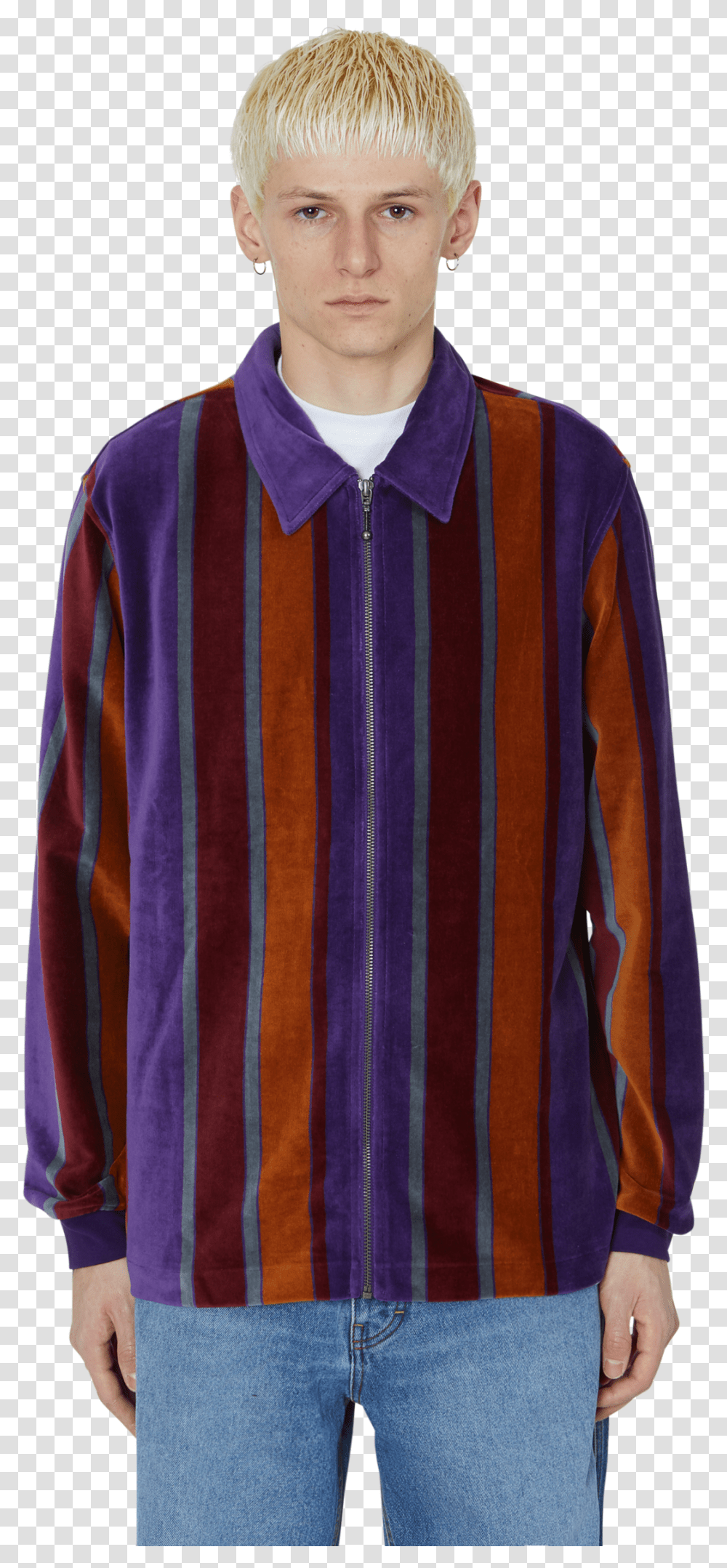 Roland Stripe Long Sleeves Zip Polo Oakley X Samuel Ross, Clothing, Person, Sweater, Sweatshirt Transparent Png