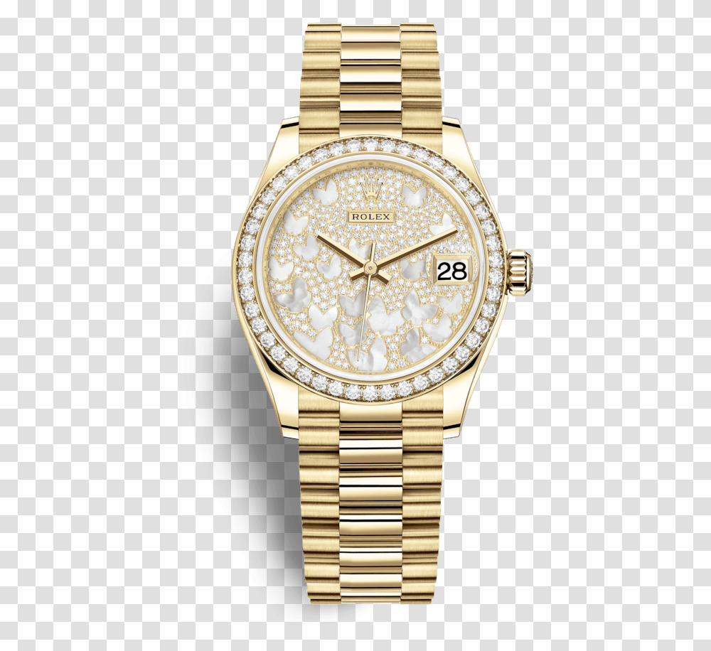 Rolex Datejust 31 31mm 18 Kt Yellow Gold Paved Mother Of Watch, Wristwatch, Clock Tower, Architecture, Building Transparent Png