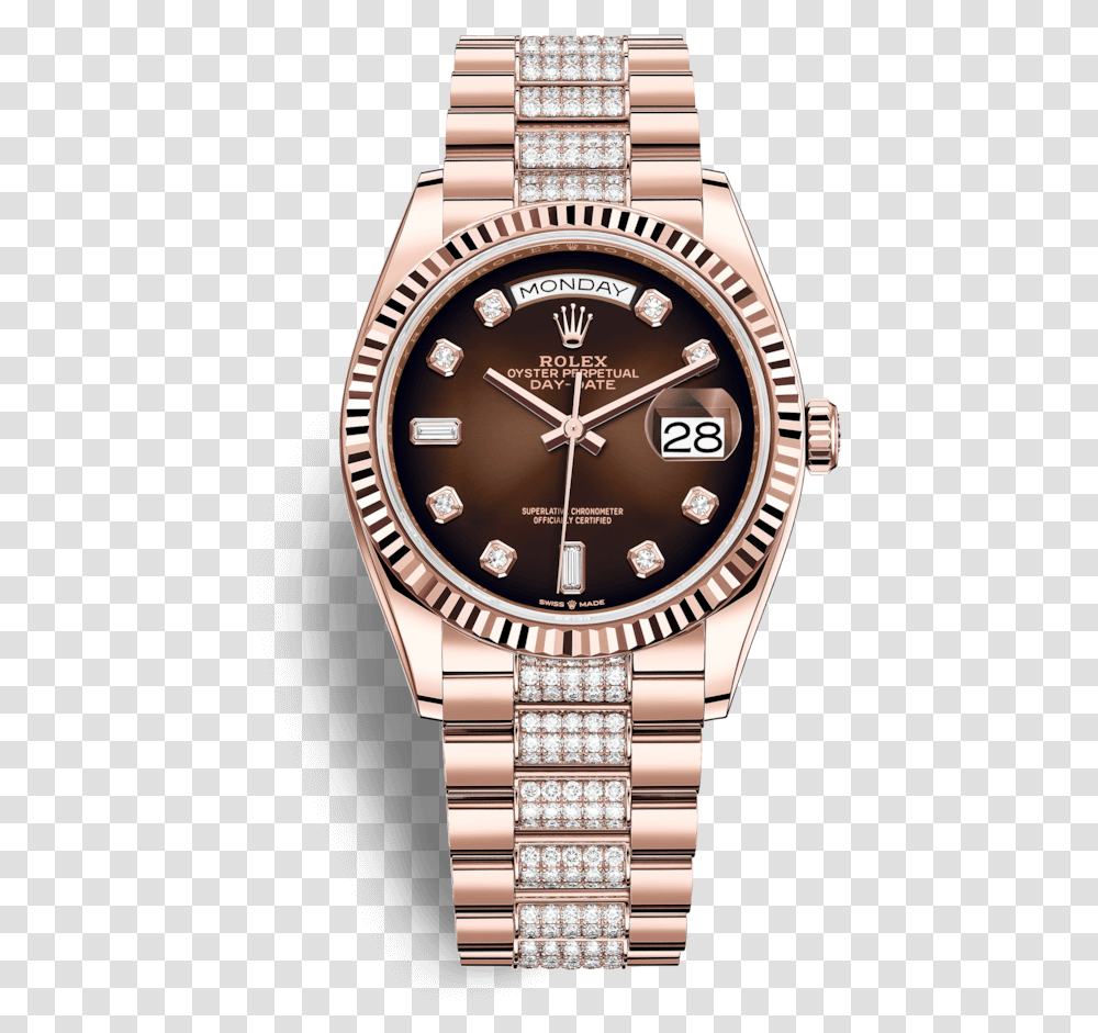 Rolex Day Date 36mm Brown Diamond Dial Bracelet 18k Rolex Day Date 36 Rose Gold, Wristwatch, Clock Tower, Architecture Transparent Png