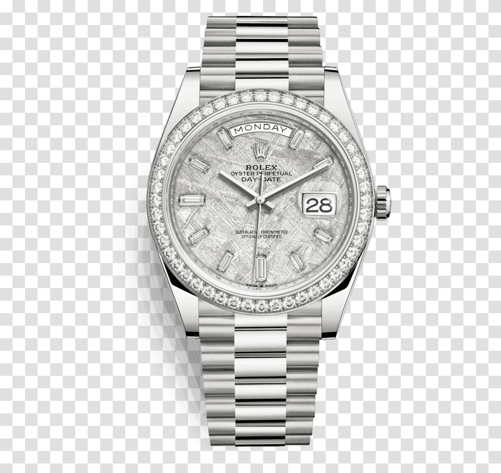 Rolex Day Date 40 40mm 18 Kt White Gold Meteorite Set Rolex Day Date Silber, Wristwatch, Clock Tower, Architecture Transparent Png