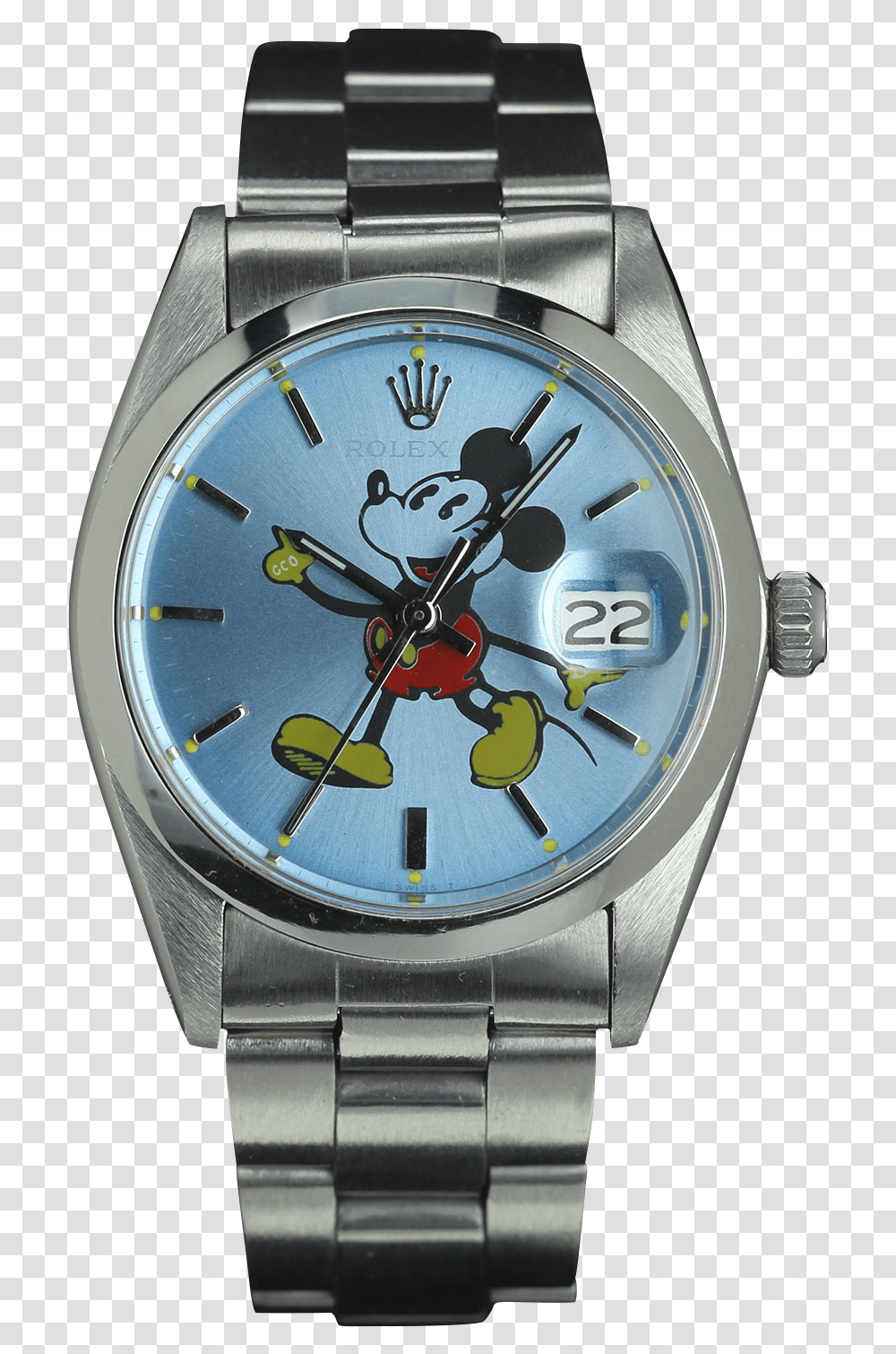 Rolex Oysterdate 6694 Mickey Blue Dial Analog Watch, Wristwatch, Clock Tower, Architecture, Building Transparent Png