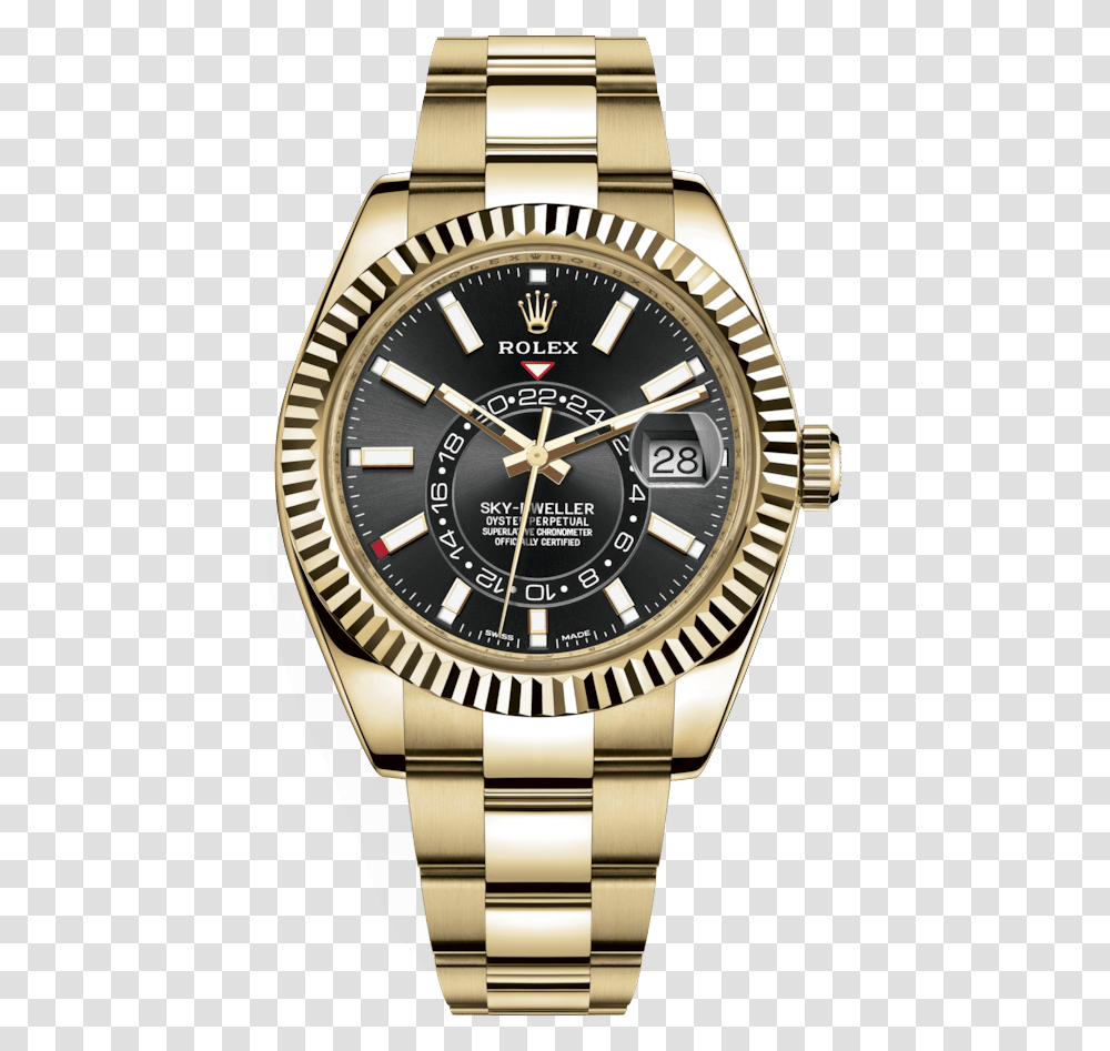 Rolex Sky Dweller Black Dial Automatic 18kt Rolex Sky Dweller Half Gold, Wristwatch, Clock Tower, Architecture Transparent Png