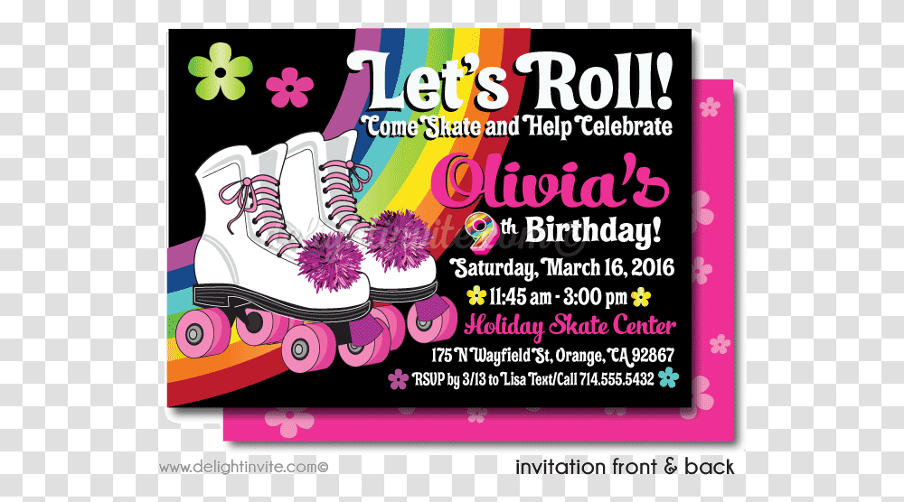 Roller Skate Party Invite Roller Skating Free Birthday Invitation, Flyer, Poster, Paper, Advertisement Transparent Png