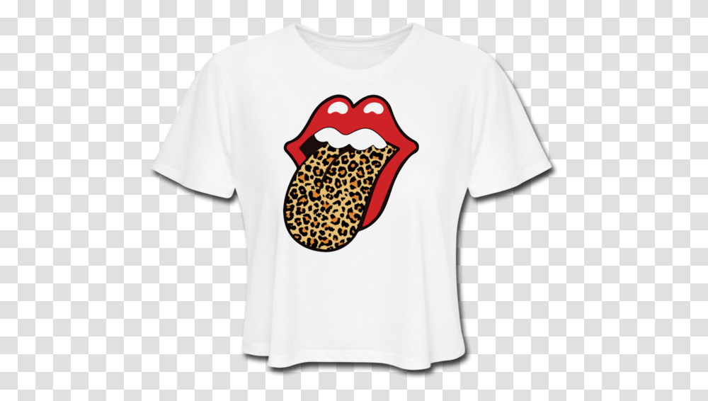 Rolling Stones Lips With Leopard Tongue Crop T Shirt Rolling Stones Cheetah Print Tongue, Apparel, Sweets, Food Transparent Png
