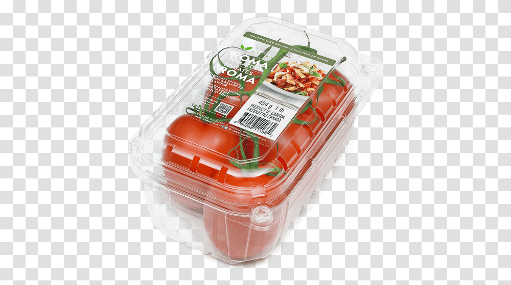 Roma Packaging 1lb Clam New Rev2 Roma Tomatoes Packaged, Furniture, Lunch, Meal, Food Transparent Png