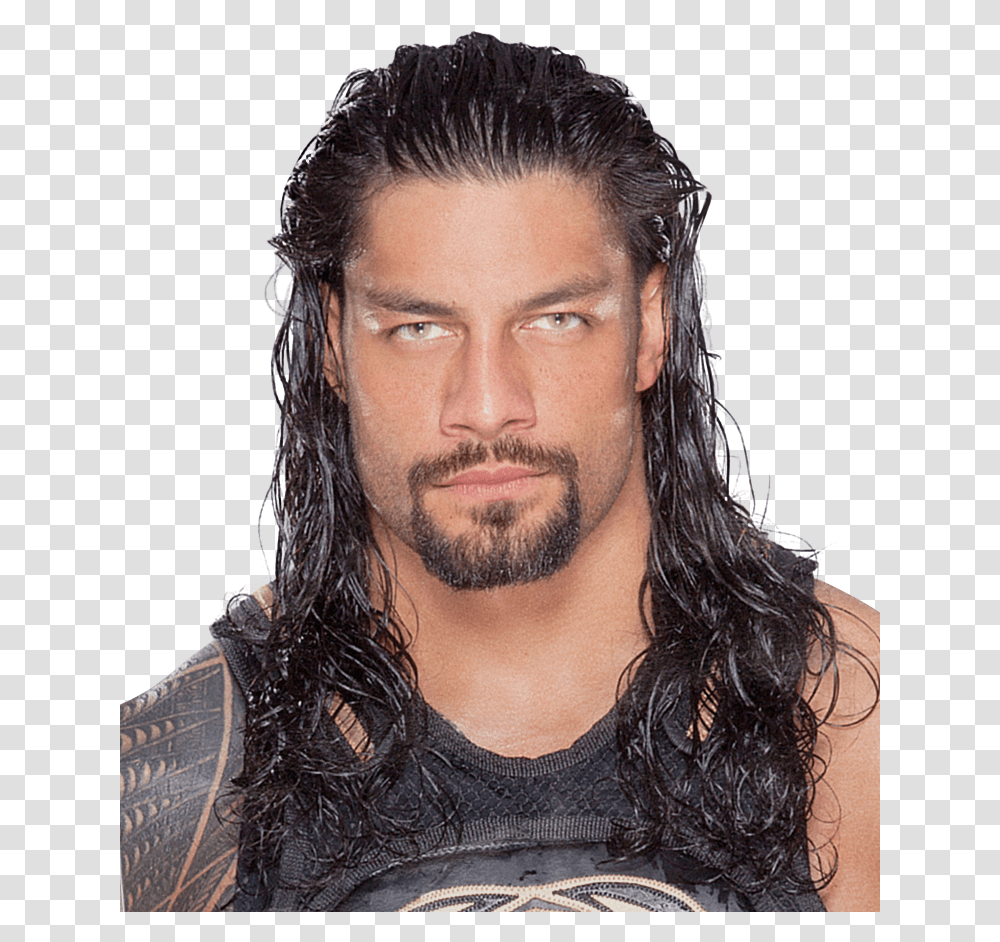 Roman Reigns Face By Ambr Wrestler Long Black Hair, Person, Human, Beard, Portrait Transparent Png