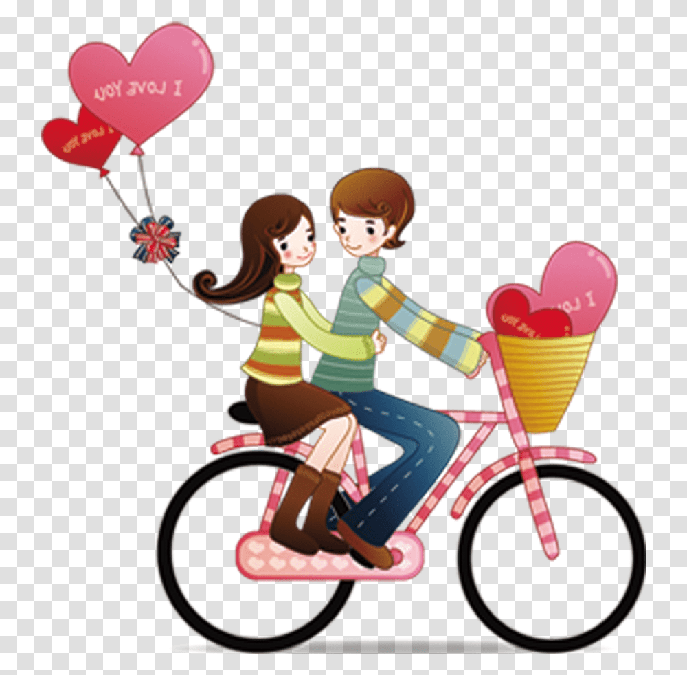 Romance Couple Love Cartoon Download Hq Clipart Cartoon Couple On Cycle, Person, Vehicle, Transportation, Bicycle Transparent Png