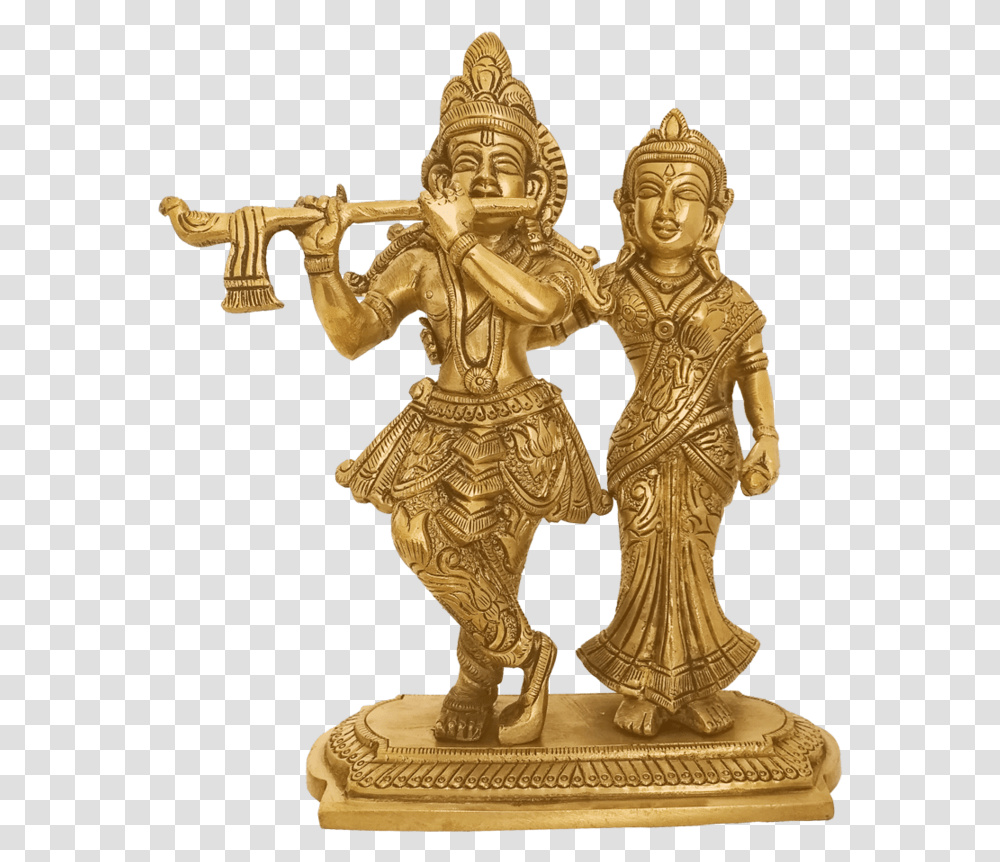 Romancing Lord Radha Krishna Playing Flute Brass Statue Bronze Sculpture, Gold, Cross, Person Transparent Png