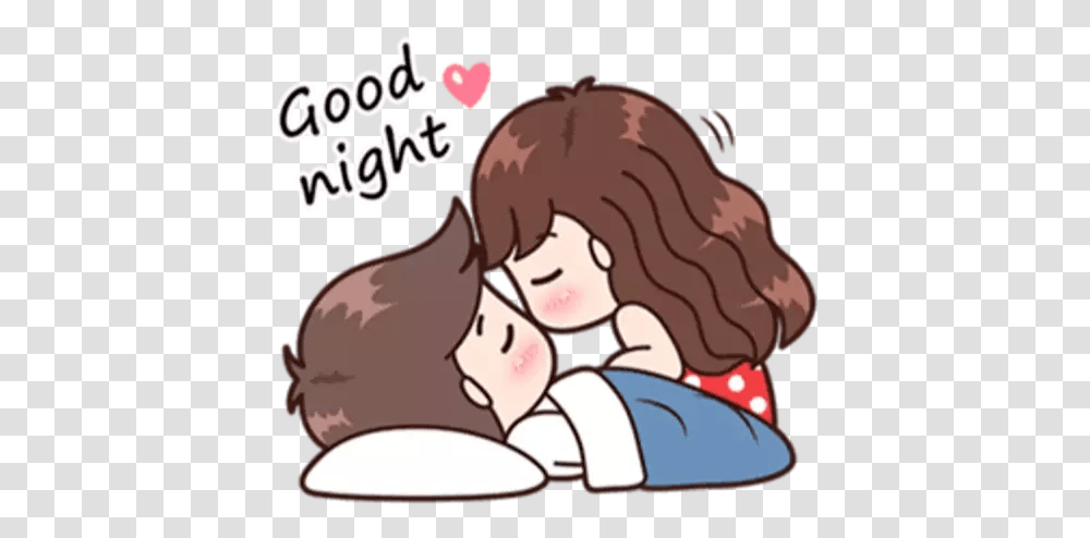 Romantic Couple Sticker Good Night Cartoon Couple, Text, Book, Comics, Girl Transparent Png