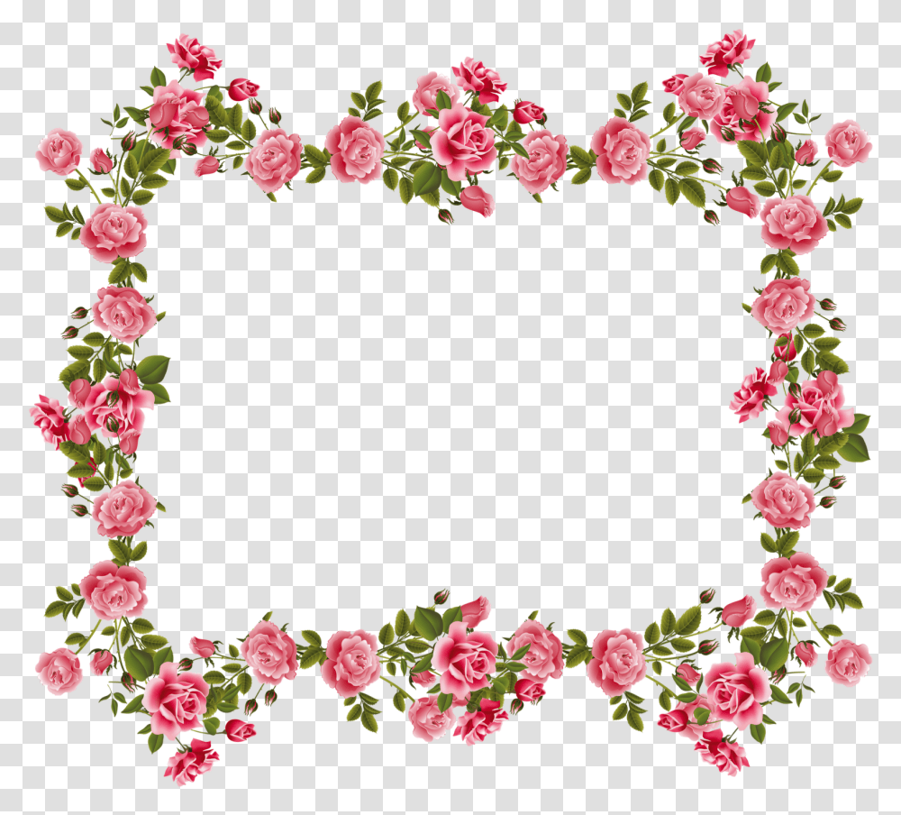 Romantic Pink Flower Border Image Old Rose Border Design, Floral Design, Pattern Transparent Png