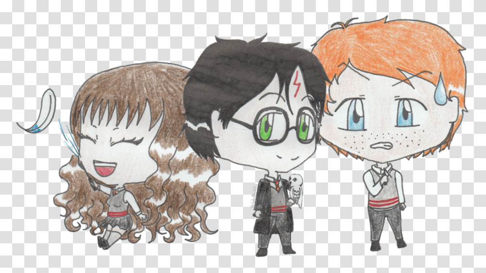 Ron Weasley Hermione Granger Chibi Art, Person, Human, Doodle, Drawing Transparent Png