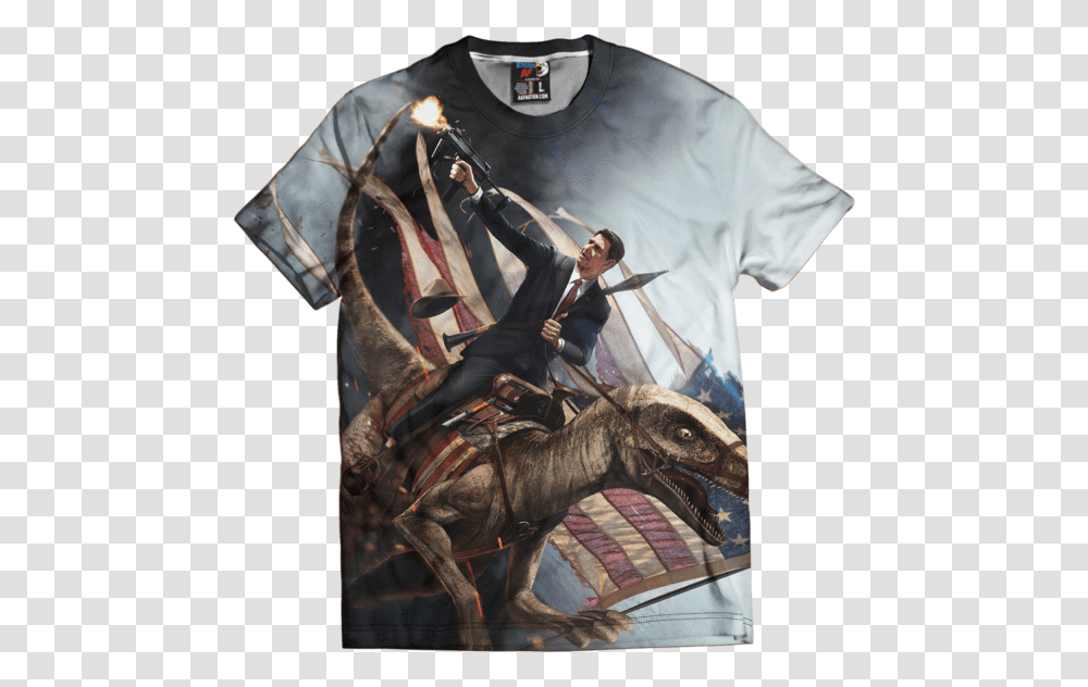 Ronald Reagan Velociraptor Shirt Reagan On T Rex Machine Gun, Horse, Mammal, Animal Transparent Png