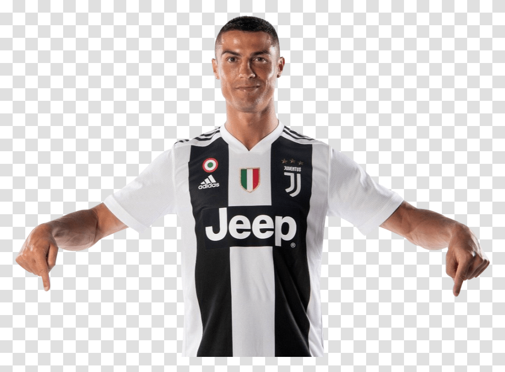 Ronaldo Juventus Cr7 2018 Clipart Image Cristiano Ronaldo Juventus, Shirt, Person, Sleeve Transparent Png