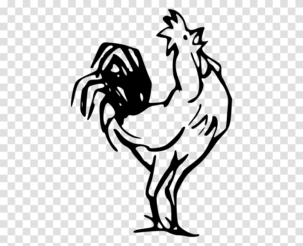 Rooster Chicken Black And White Drawing Silhouette, Gray, World Of Warcraft Transparent Png