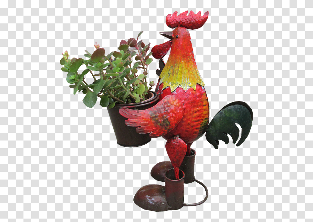 Rooster Planter Garden Statue Bird Mowing The Lawn, Animal, Potted Plant, Vase, Jar Transparent Png