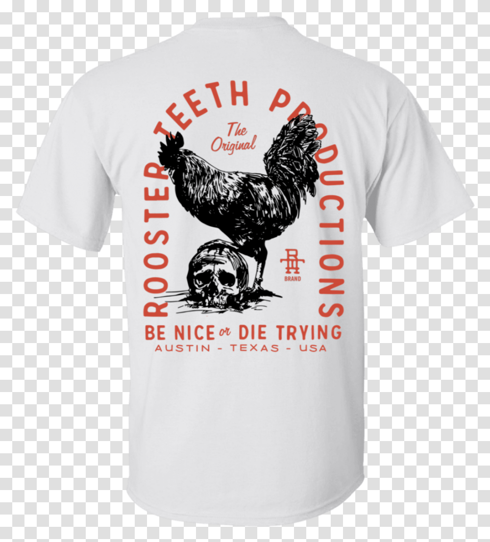 Rooster Teeth Front Back Be Nice Or Die Trying Shirt Unisex, Clothing, Apparel, T-Shirt, Person Transparent Png