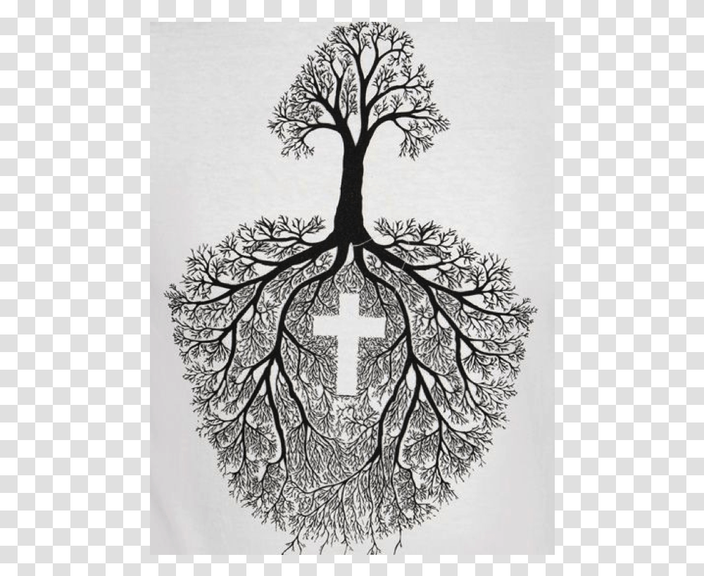 Roots Cross Copy Cross With Tree Roots, Drawing, Plant, Sketch Transparent Png