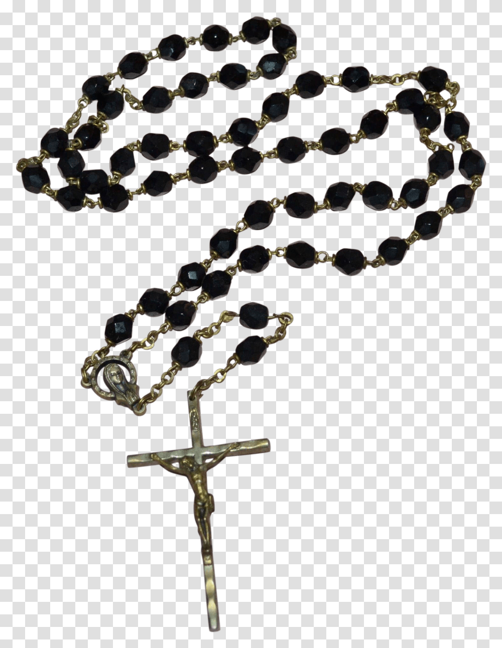 Rosary Necklace Catholic Black Rosary Beads, Cross, Crucifix, Crystal Transparent Png