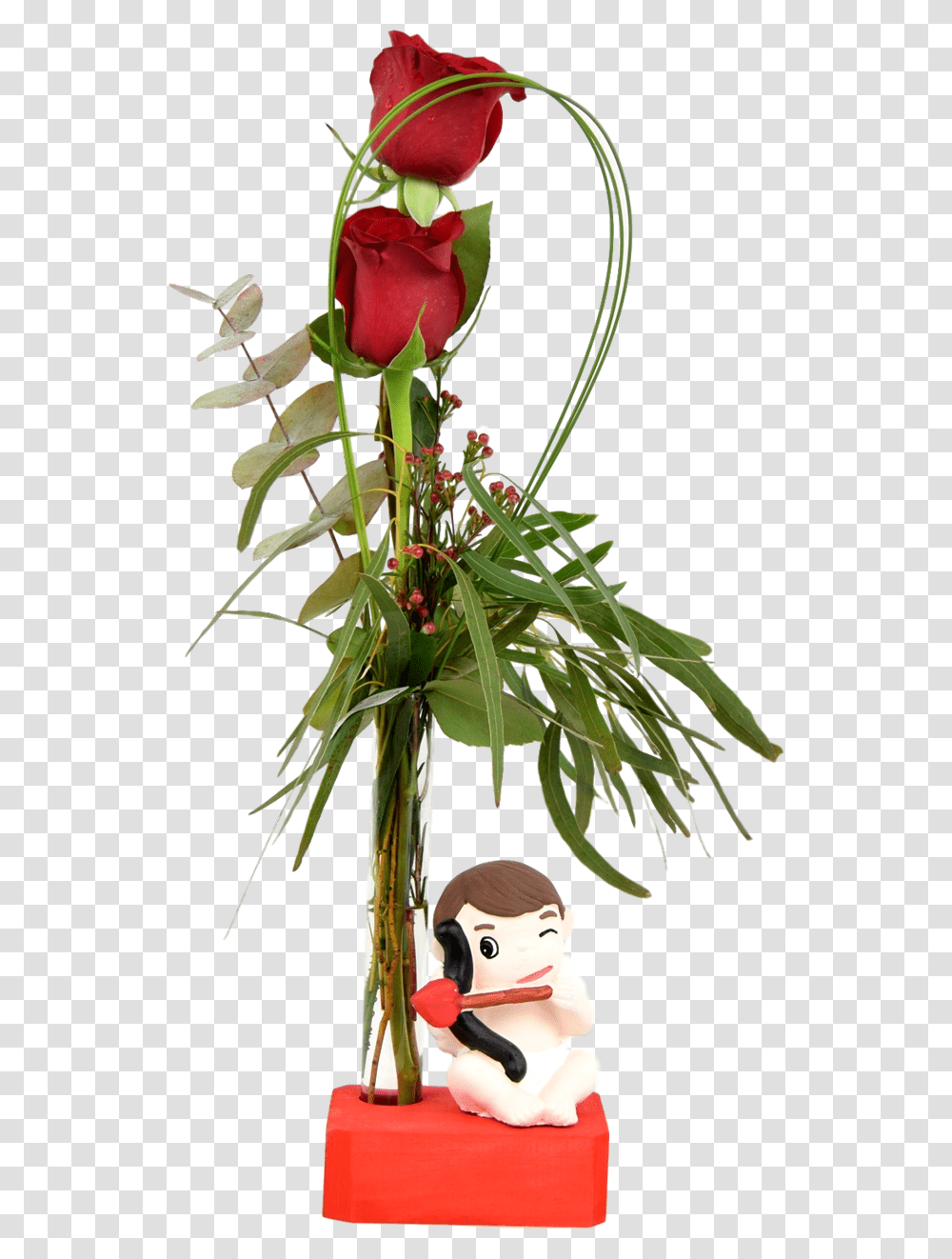 Rosas Rojas Para San Valentn Con Cupido Fictional Character, Plant, Flower, Blossom, Rose Transparent Png