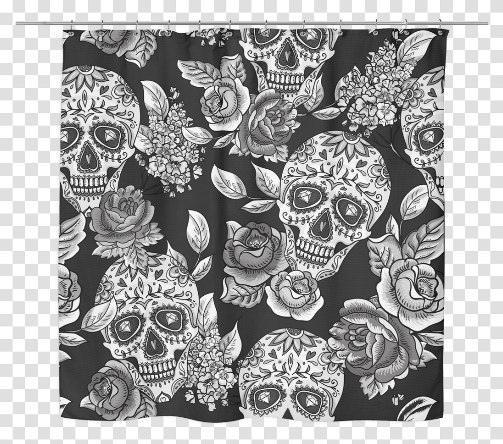 Rose Amp Diamond Skull Shower Curtain Dead Of The Dead Background, Doodle, Drawing, Pattern Transparent Png