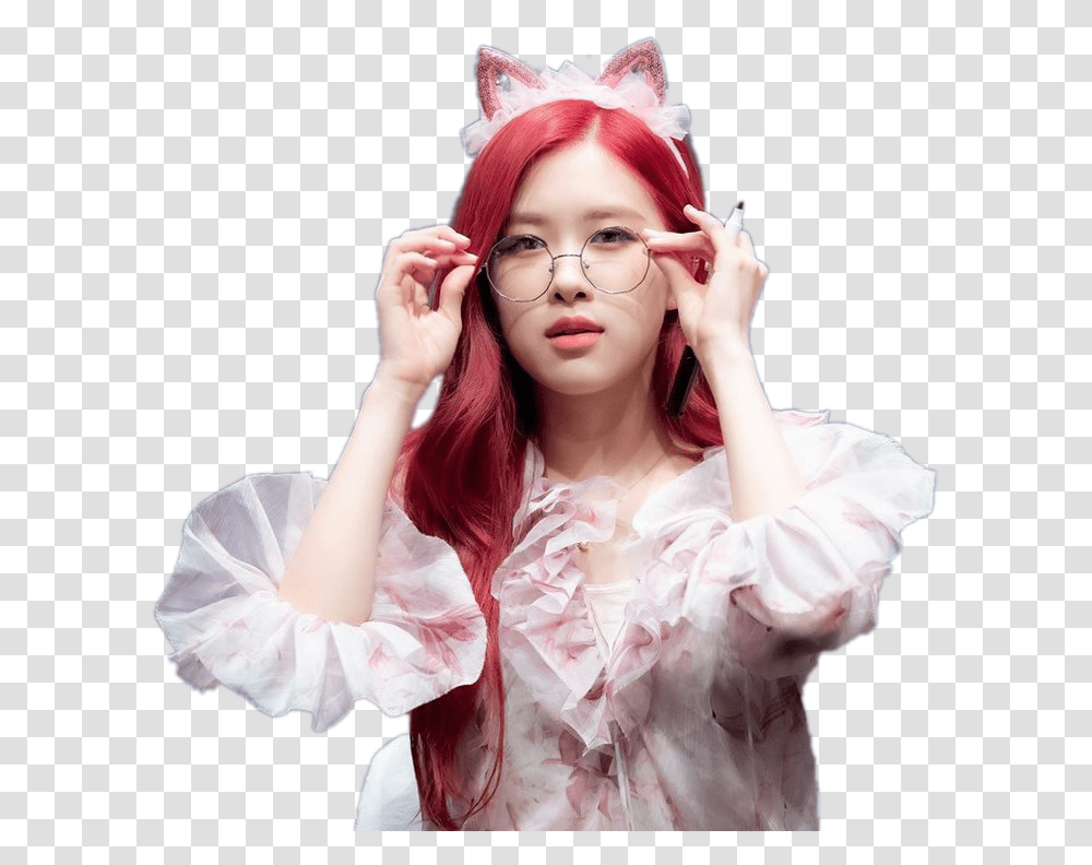 Rose Blackpink Kpop Girl Ears Pinkwhite Red Rose Rose Blackpink Cute, Clothing, Person, Female, Face Transparent Png