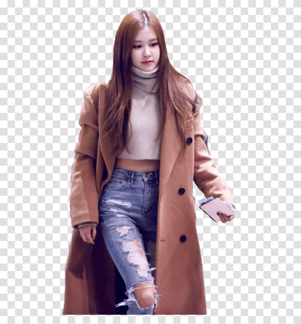 Rose Blackpink Street Style Download Jeans Blackpink Rose Airport Fashion, Apparel, Person, Human Transparent Png
