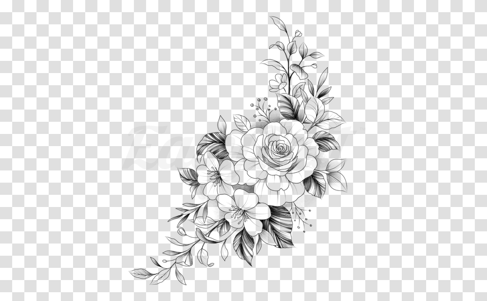 Rose Bouquet Temporary Tattoo Desenho Floral Para Tatuagem, Gray, World Of Warcraft Transparent Png