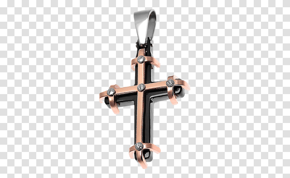 Rose Gold Banded Gothic Cross Pendant, Crucifix Transparent Png