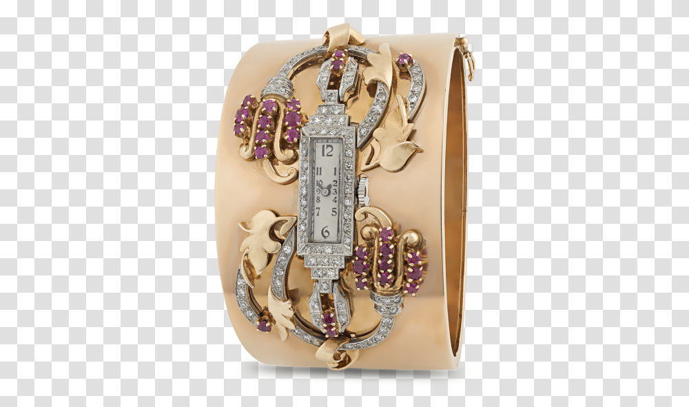Rose Gold Ruby And Diamond Watch Bangle Analog Watch, Accessories, Accessory, Jewelry, Necklace Transparent Png