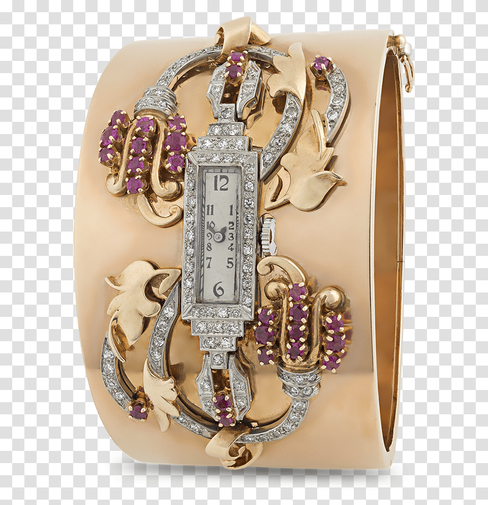 Rose Gold Ruby And Diamond Watch Bangle Analog Watch, Accessories, Accessory, Jewelry, Pendant Transparent Png