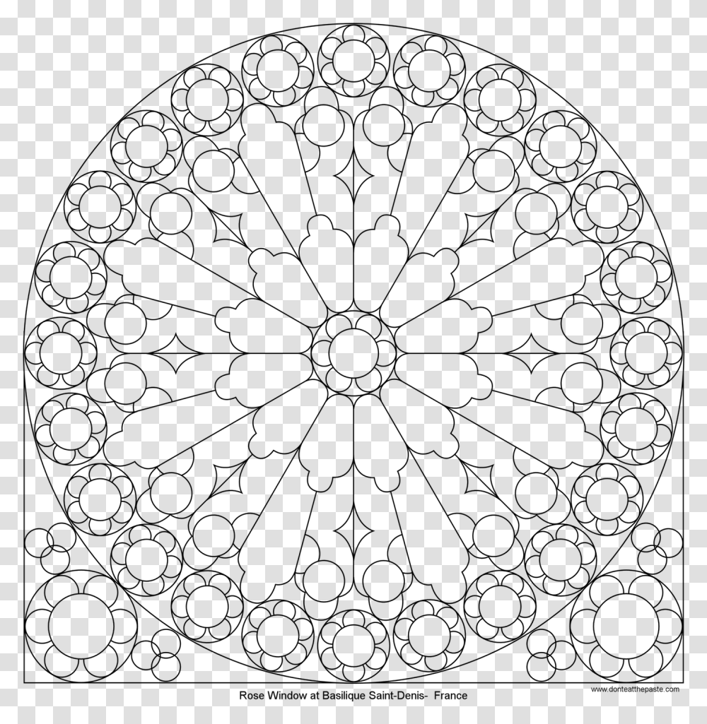 Rose Mandala Picture To Color Stained Glass Window Rose Window Notre Dame Coloring Page, Gray, World Of Warcraft Transparent Png