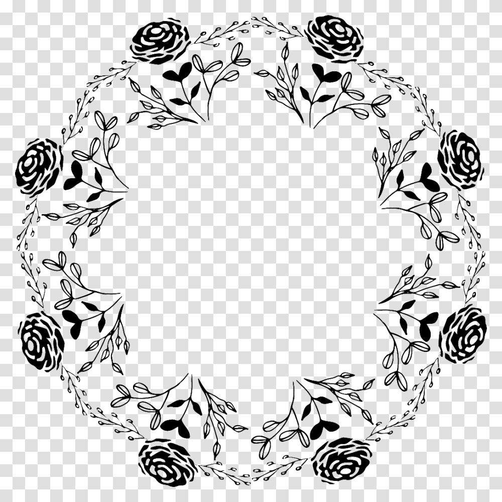 Rose Ring Black And White Wreath, Floral Design, Pattern Transparent Png