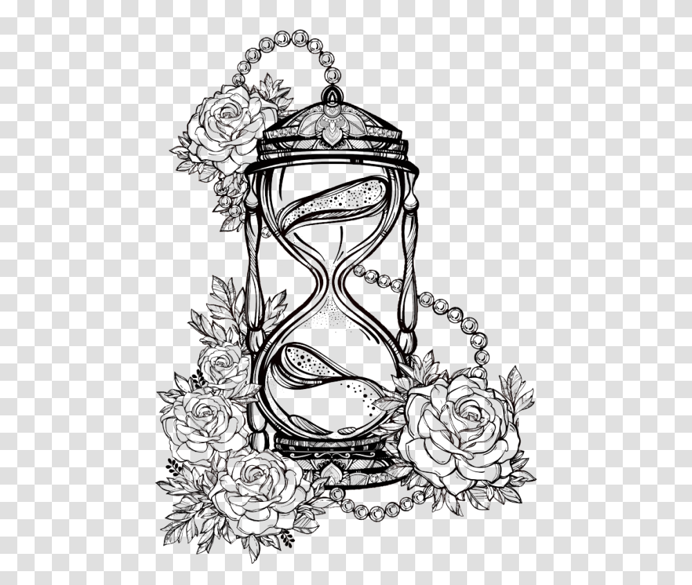 Rose Sketch Lines Drawing Hourglass Hq Image Free - Broken Hourglass Drawing, Chandelier, Lamp Transparent Png