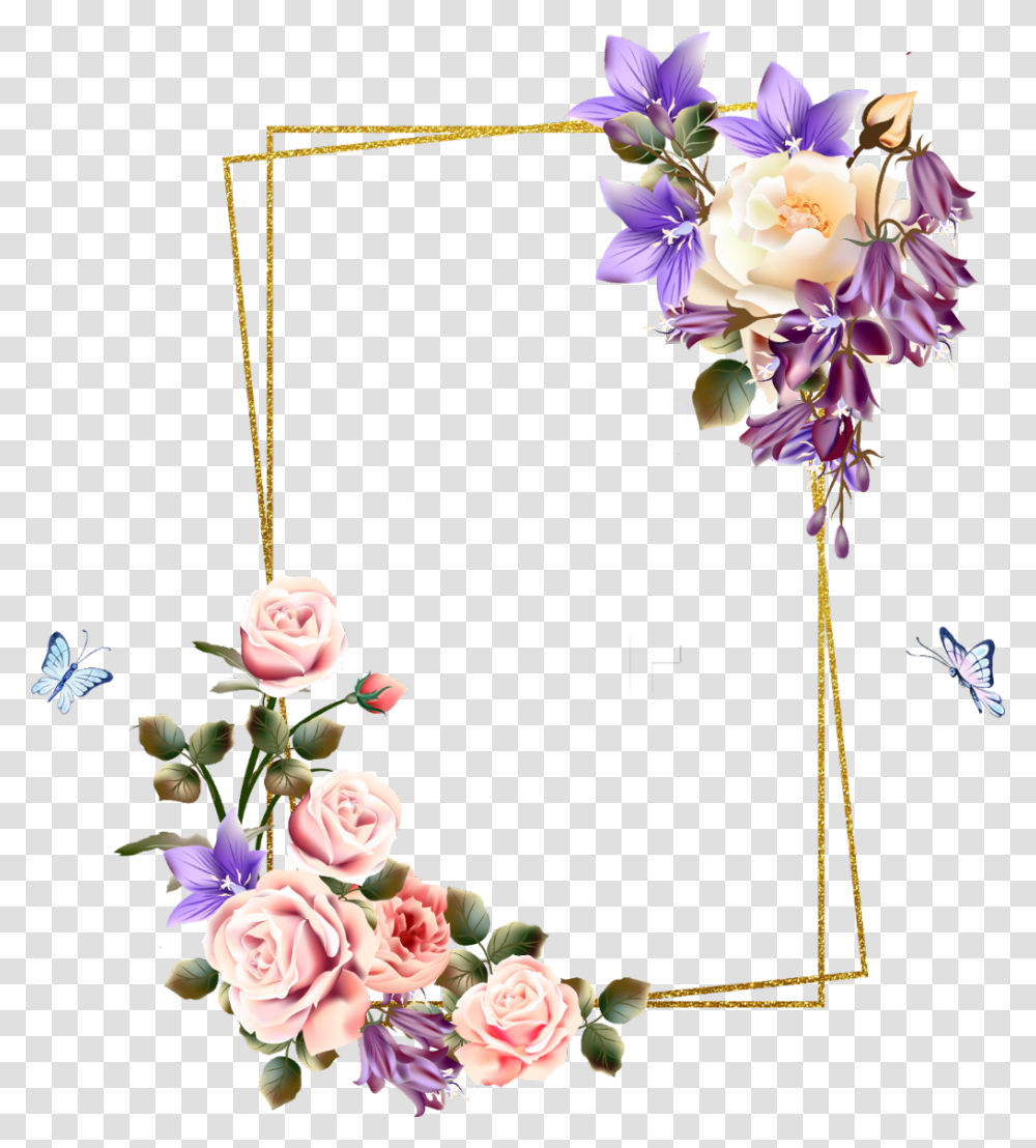 Rose Square Flower Floral Frame Butterfly Gold, Plant, Flower Arrangement, Flower Bouquet, Floral Design Transparent Png