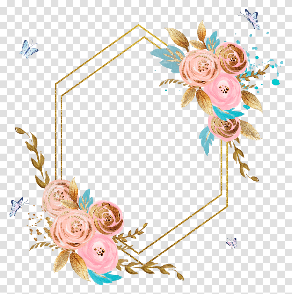 Rose Square Flower Floral Frame Butterfly Gold Psychology, Floral Design, Pattern Transparent Png