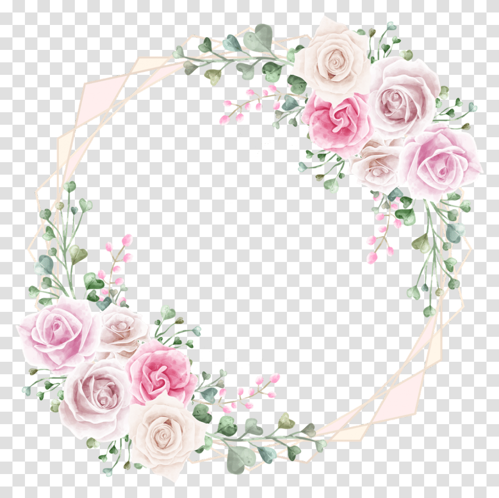 Rose Square Gold Frame Glitter Geometric Colorful Garden Roses, Floral Design, Pattern Transparent Png